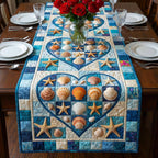 Shell Heart with Starfish on Blue Table Runner