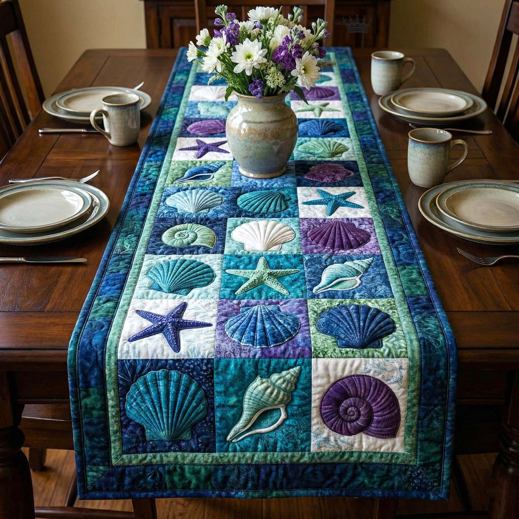Shell Blocks in Green and Blue Table Runner