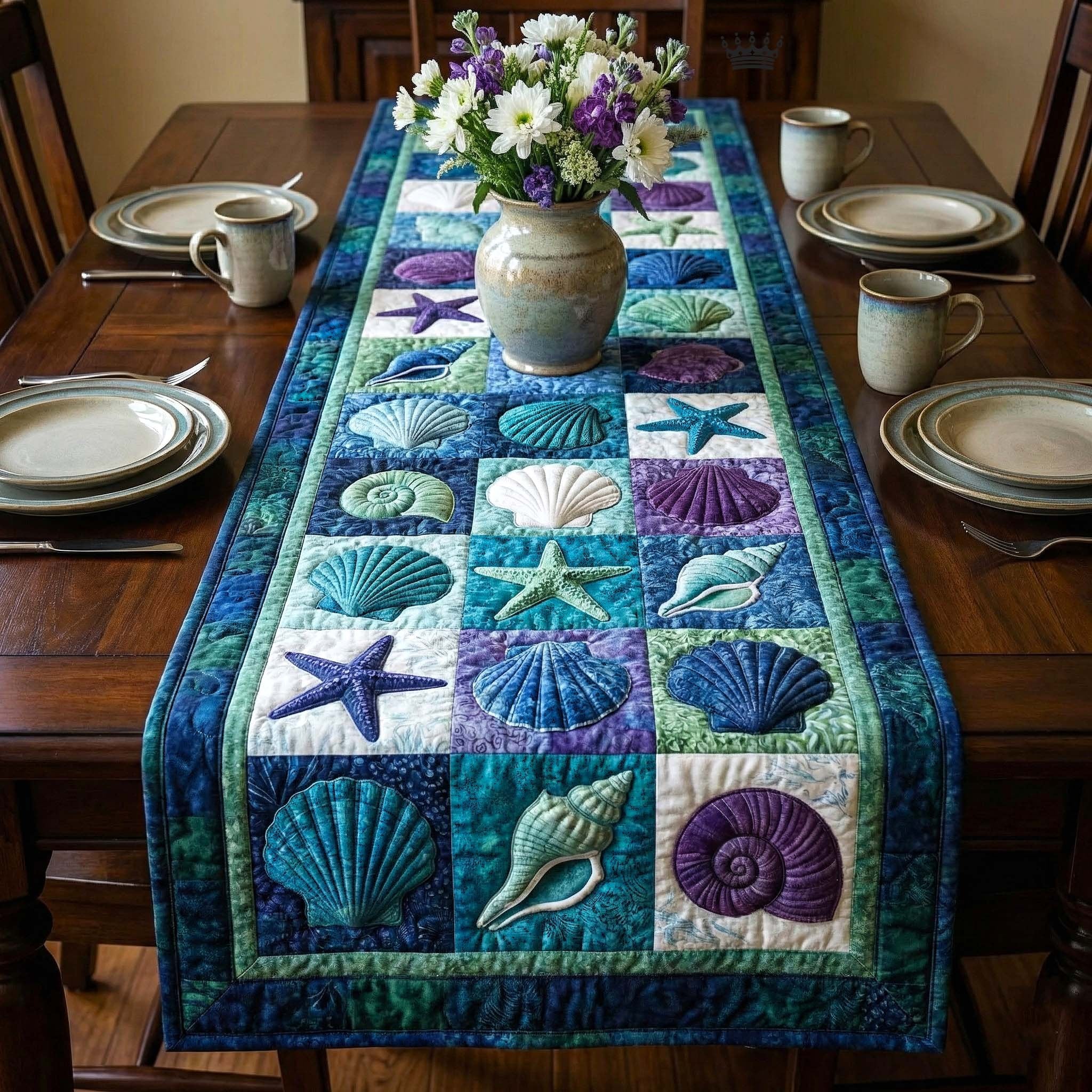 Shell Blocks in Green and Blue Table Runner