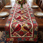 Cardinals in Floral Heart Frames Table Runner