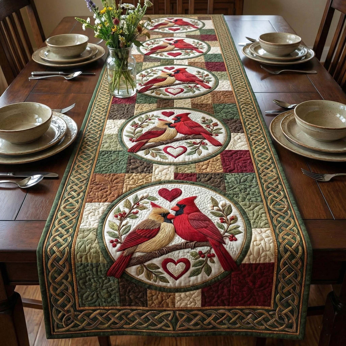 Cardinal in a Celtic Circle Table Runner