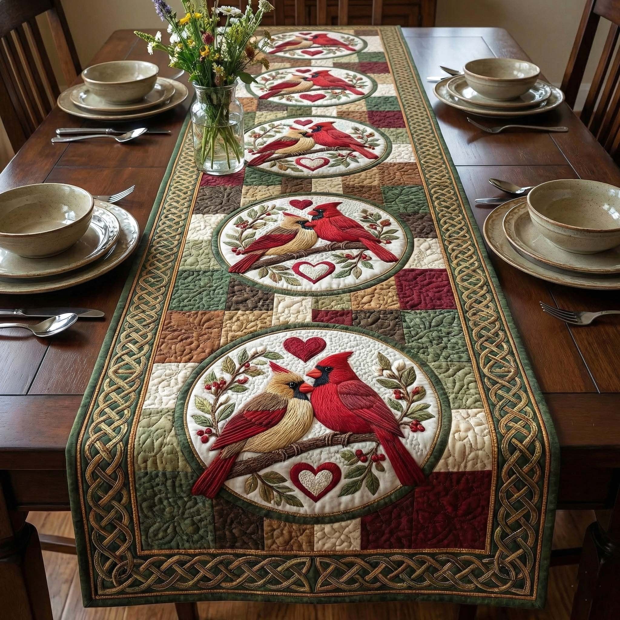 Cardinal in a Celtic Circle Table Runner