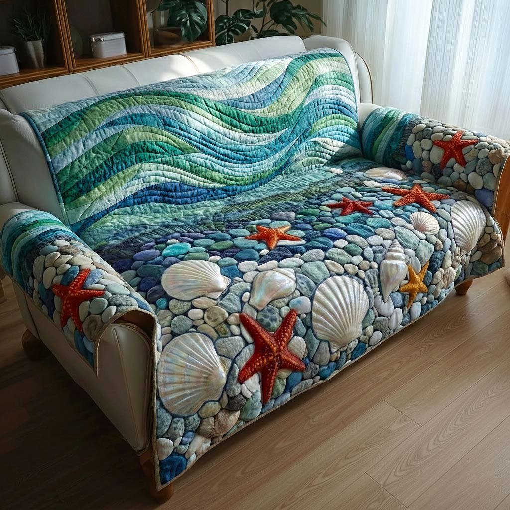 Seashells and Starfish on Ocean Waves Sofa Cover