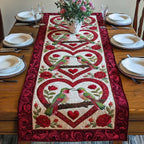 Hummingbirds in Red Rose Hearts Table Runner