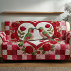 Hummingbirds with Roses on Red Sofa Cover