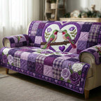 Hummingbirds on Purple with White Roses Sofa Cover