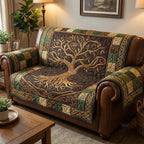 Golden Tree of Life on Brown Sofa Cover