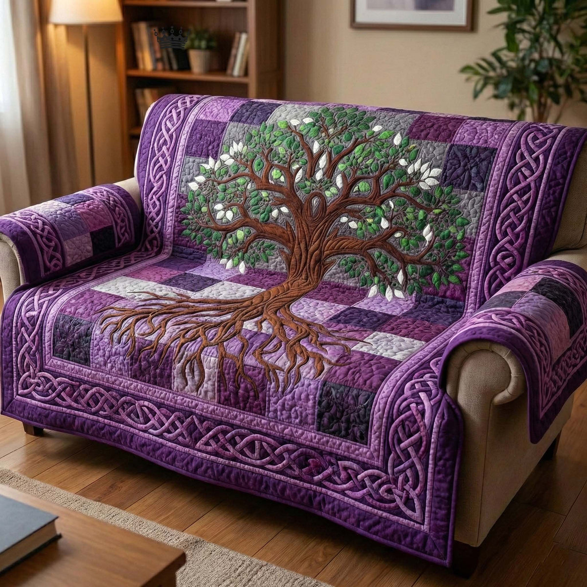 Tree of Life on Purple Celtic Border Sofa Cover