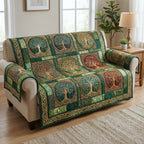 Celtic Trees on Green Squares Sofa Cover