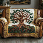 Green Tree of Life with Golden Border Sofa Cover