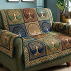 Celtic Trees on Navy Squares Sofa Cover