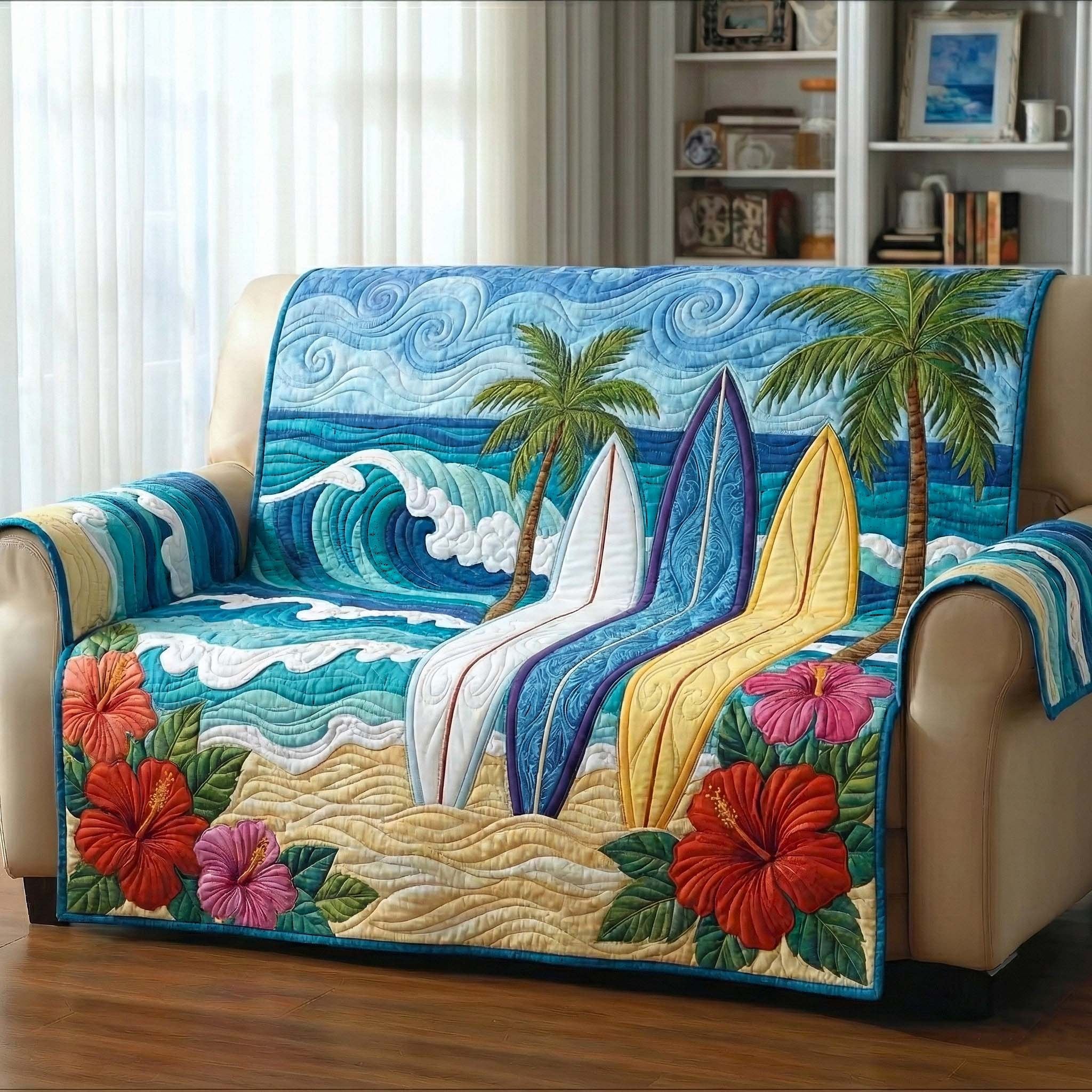 Surfboards on the Hibiscus Shore Sofa Cover