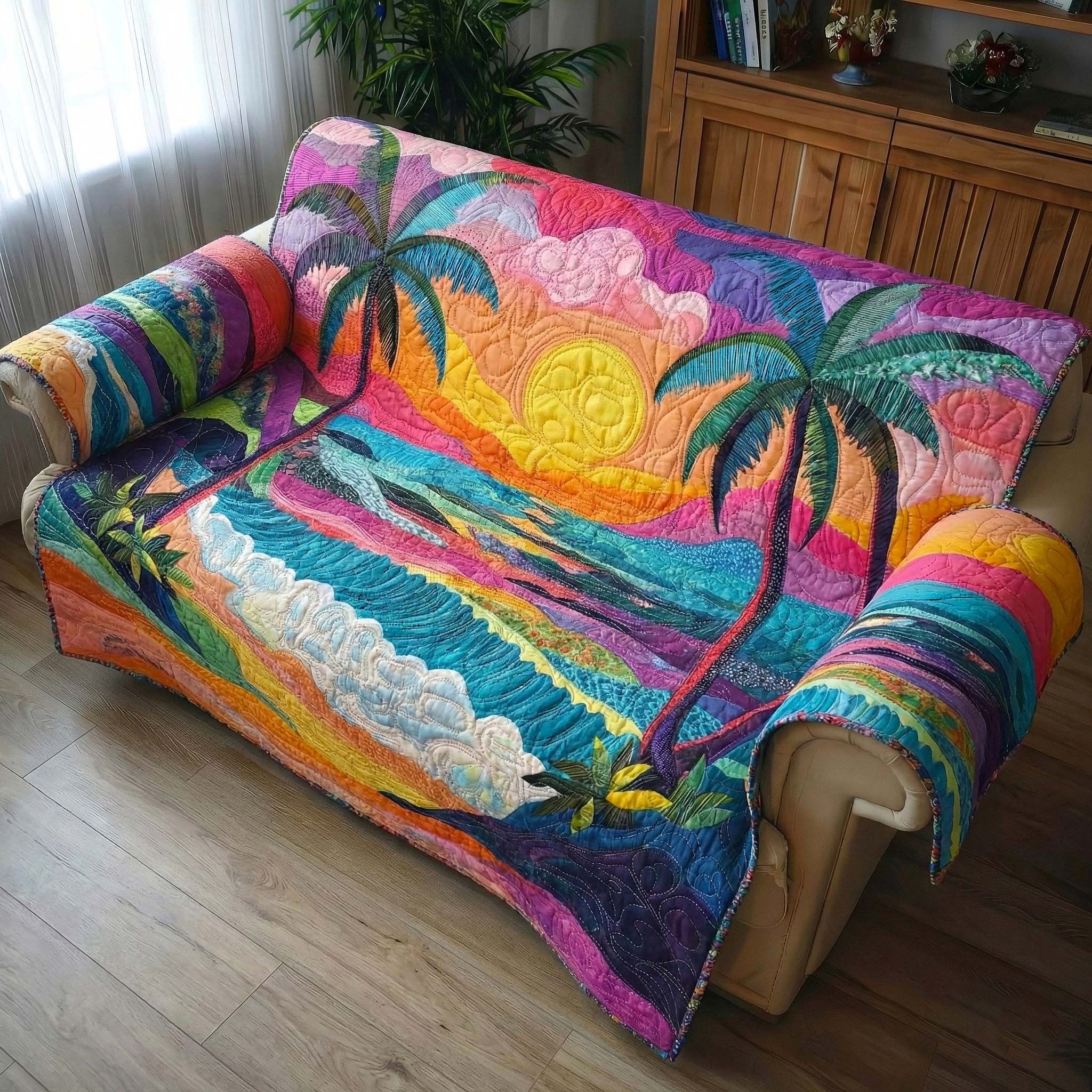 Neon Sunset Over Tropical Waves Sofa Cover