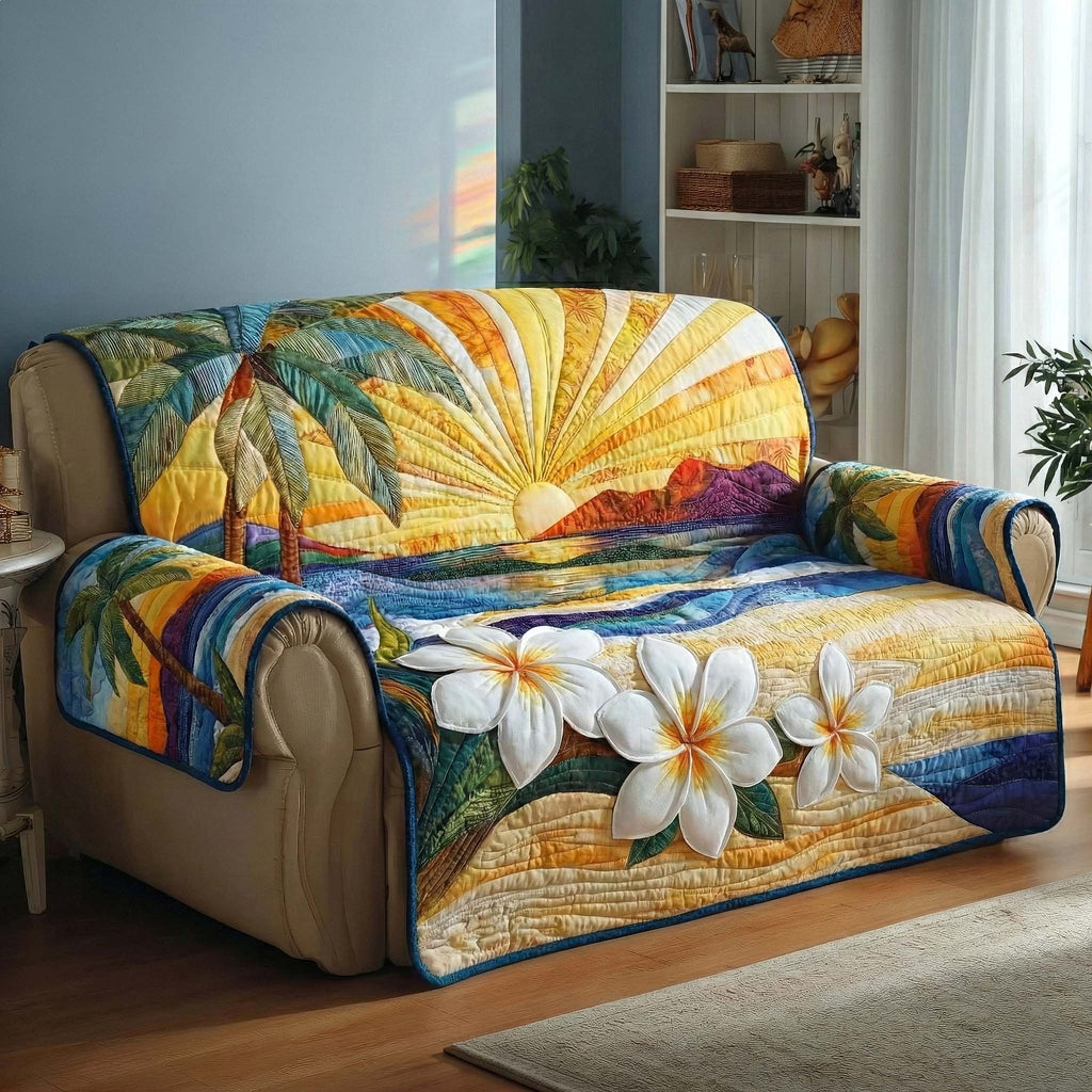Plumeria Blooms at Golden Sunrise Sofa Cover