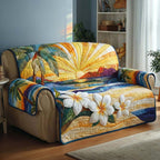 Plumeria Blooms at Golden Sunrise Sofa Cover
