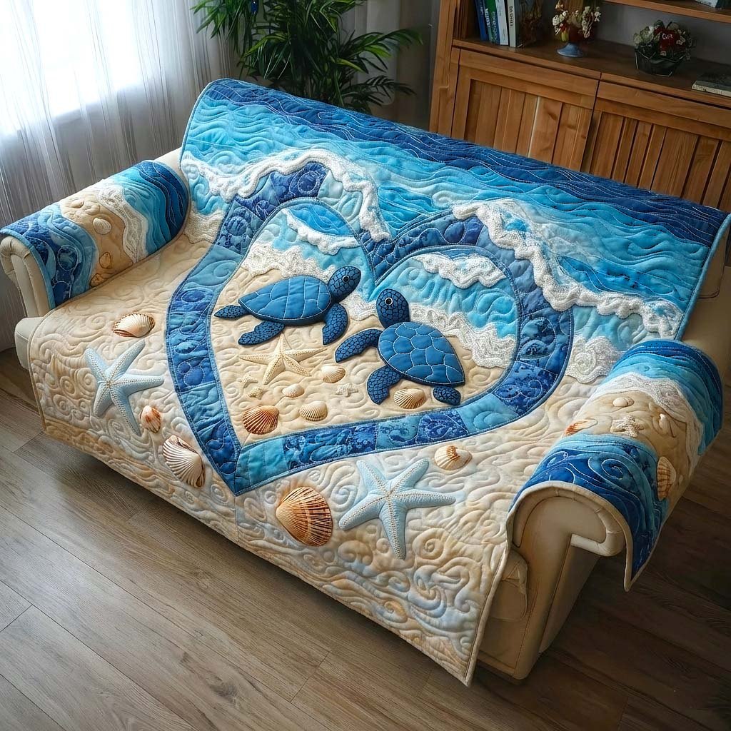 Two Turtles in a Coral Heart Sofa Cover