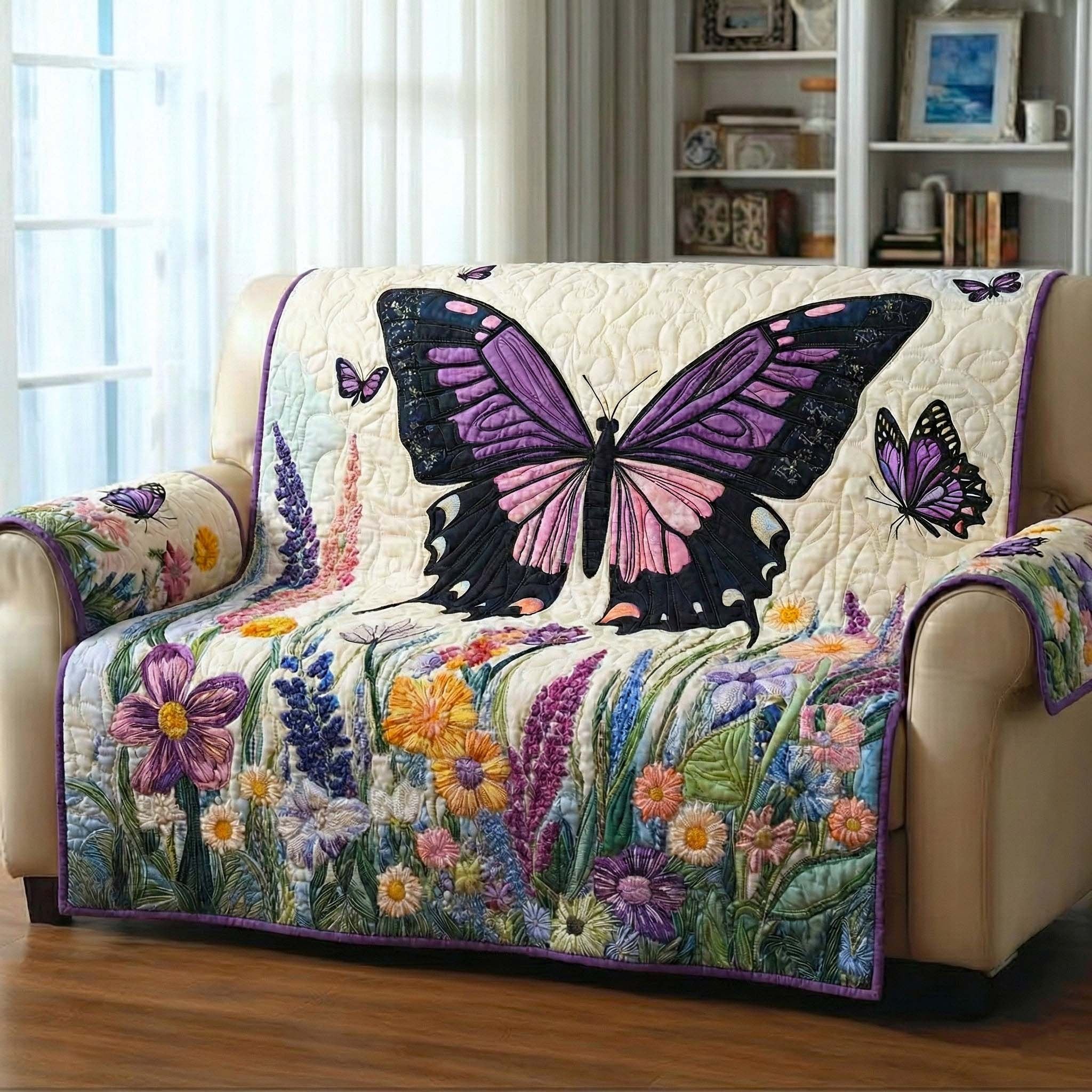 Purple Butterfly Over Wildflowers Sofa Cover