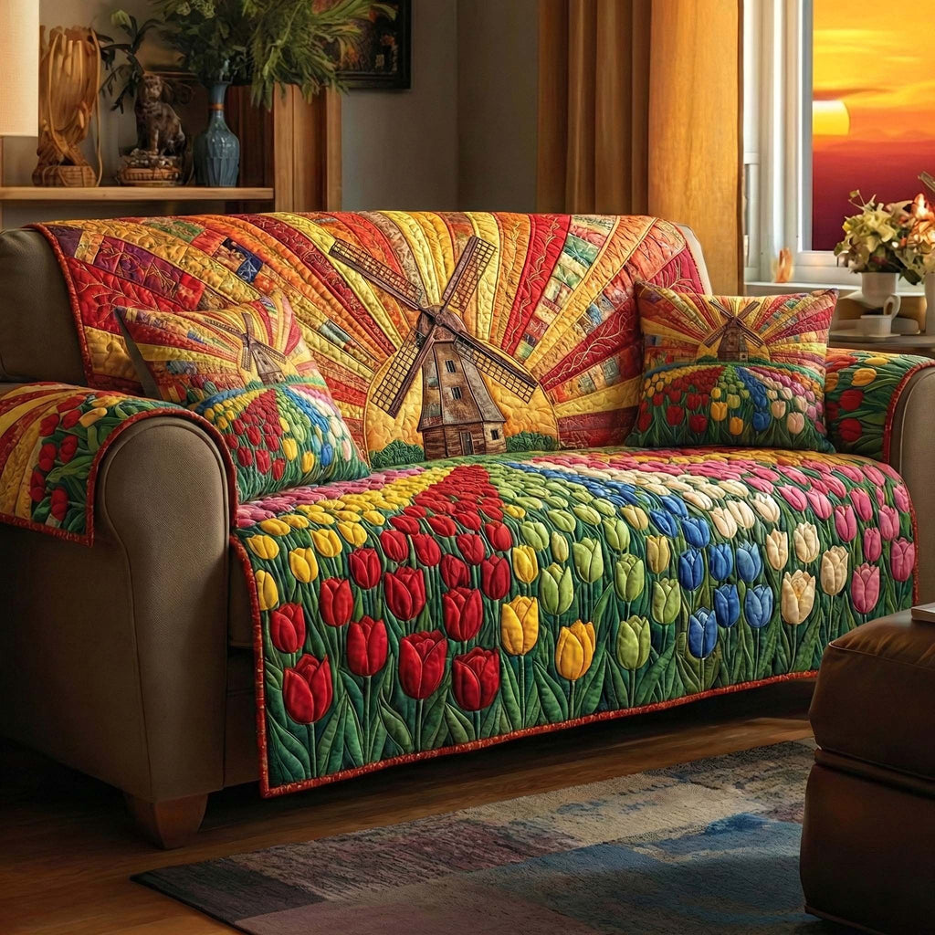 Tulip Field with a Windmill Sofa Cover