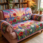 Flower Meadow at Pink Sunset Sofa Cover