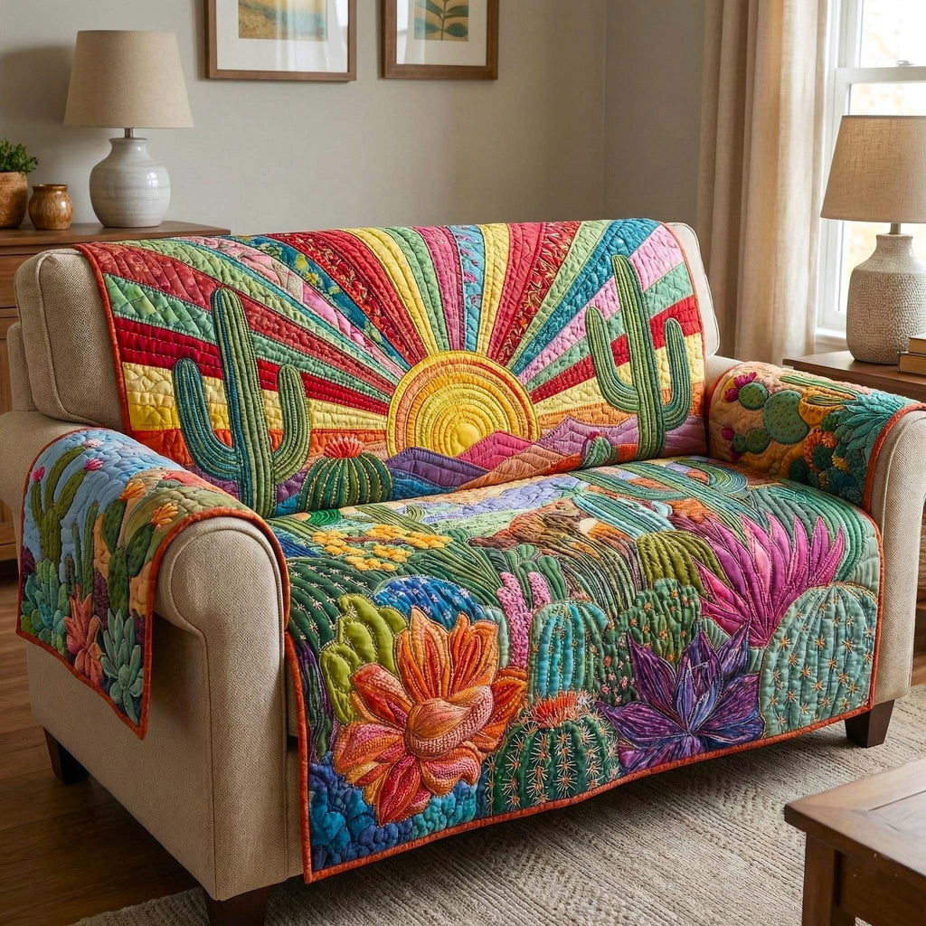Cactus Under a Desert Sunburst Sofa Cover