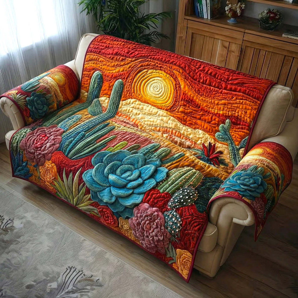 Succulents on the Orange Desert Sofa Cover