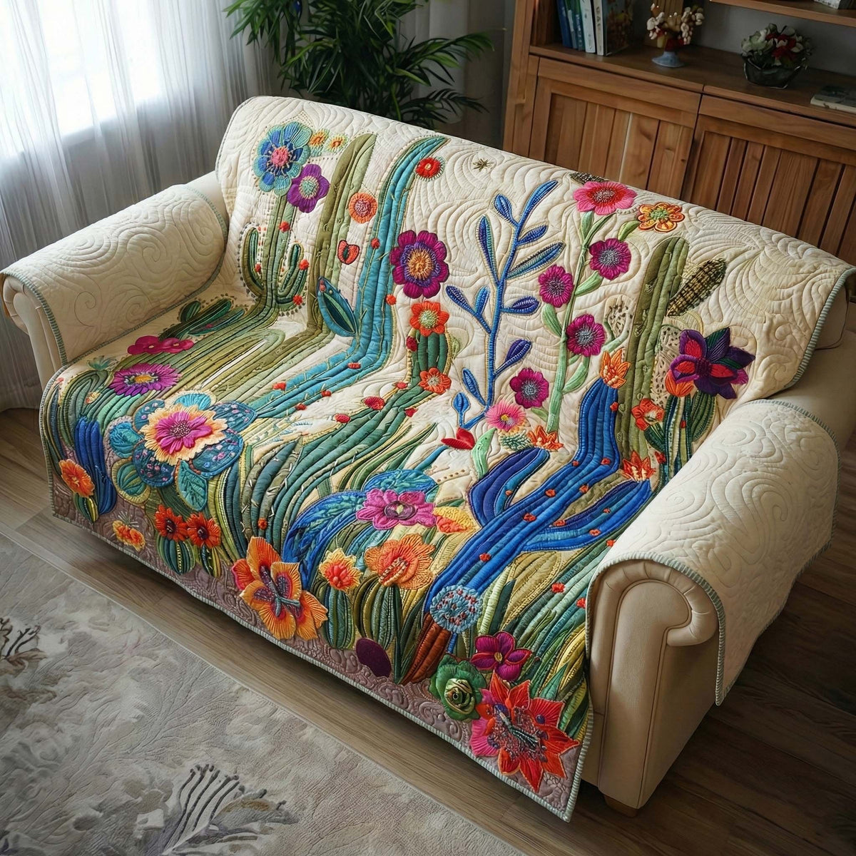 Cactus and Blossoms on Cream Sofa Cover
