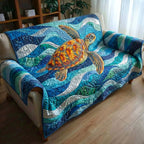 Sea Turtle Gliding Through Blue Waves Sofa Cover