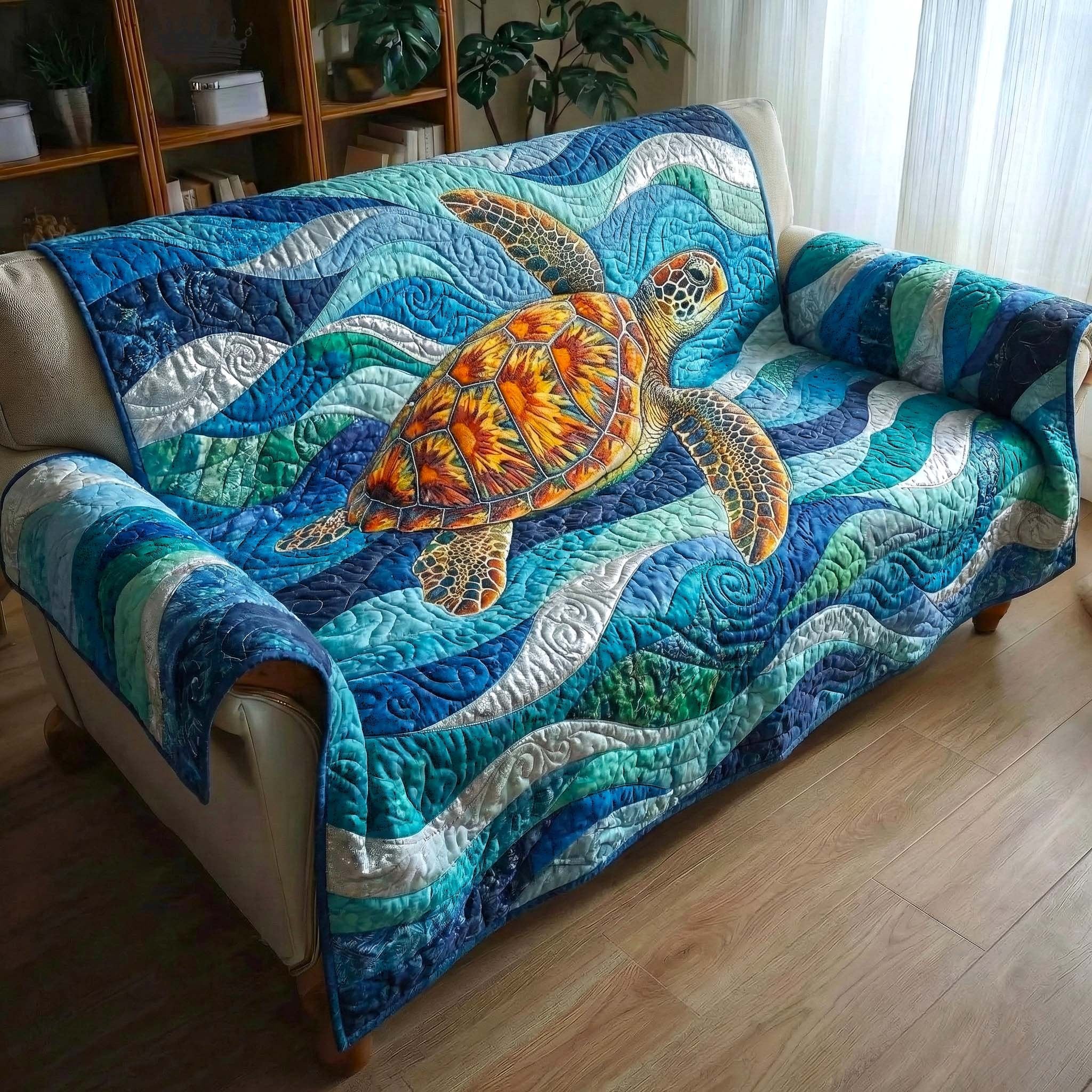 Sea Turtle Gliding Through Blue Waves Sofa Cover