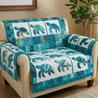 Turtle Silhouettes on Teal Squares Sofa Cover