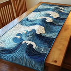 White Crested Waves on Blue Table Runner