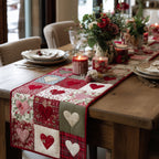 Hearts on Red and Cream Patchwork Table Runner