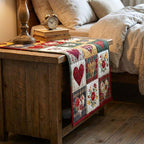 Hearts on Red Floral Blocks Table Runner
