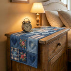 Blue Floral Patchwork Blocks Table Runner