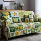 Hearts on Green and Yellow Florals Sofa Cover