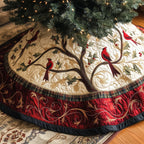 Cardinals in the Ivory Tree Christmas Tree Skirt