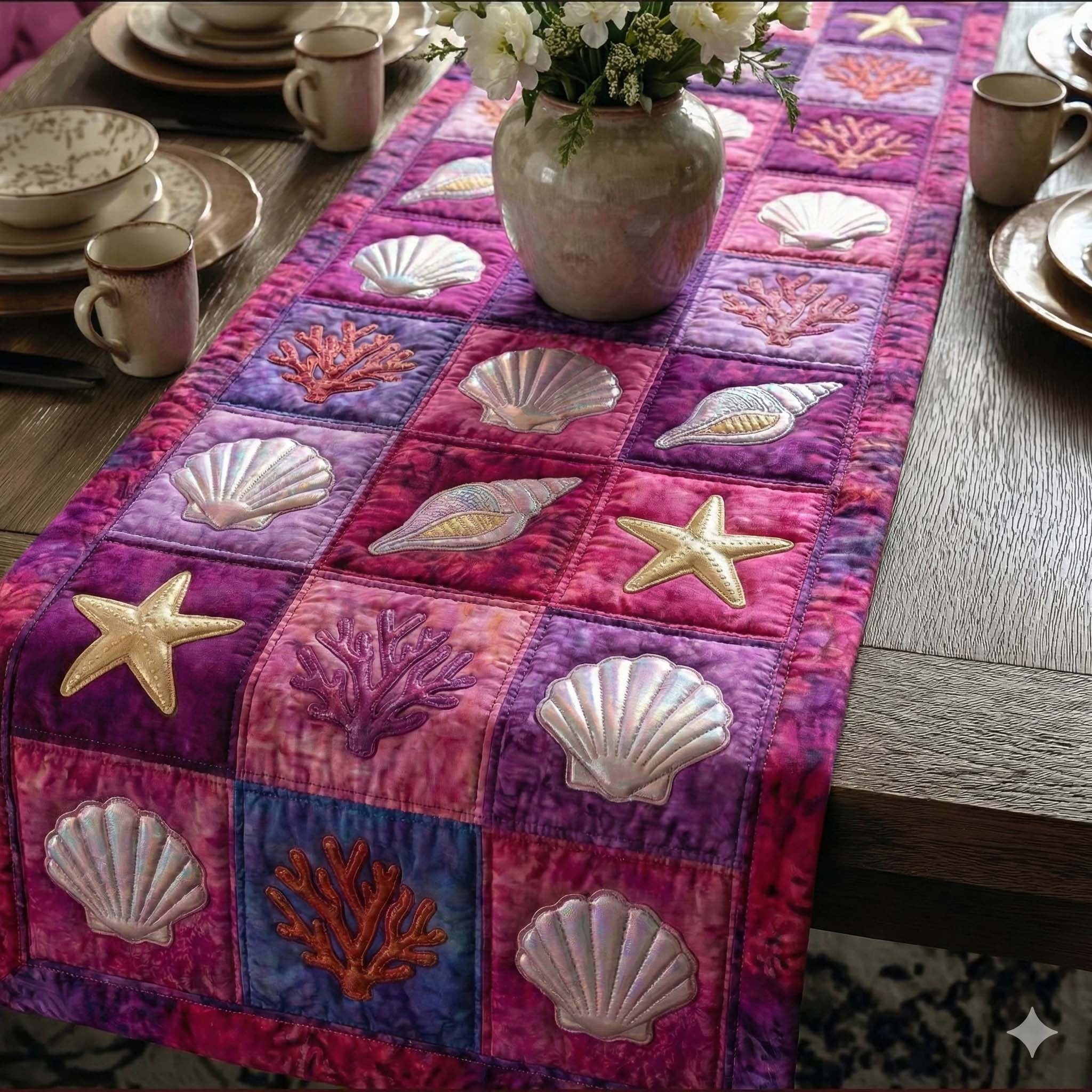 Shell Blocks in Pink and Magenta Table Runner