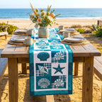 Turquoise and White Shell Blocks Table Runner