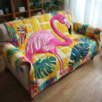 Two Flamingos on Bright Yellow Sofa Cover