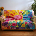 Flamingo on the Rainbow Sunburst Sofa Cover