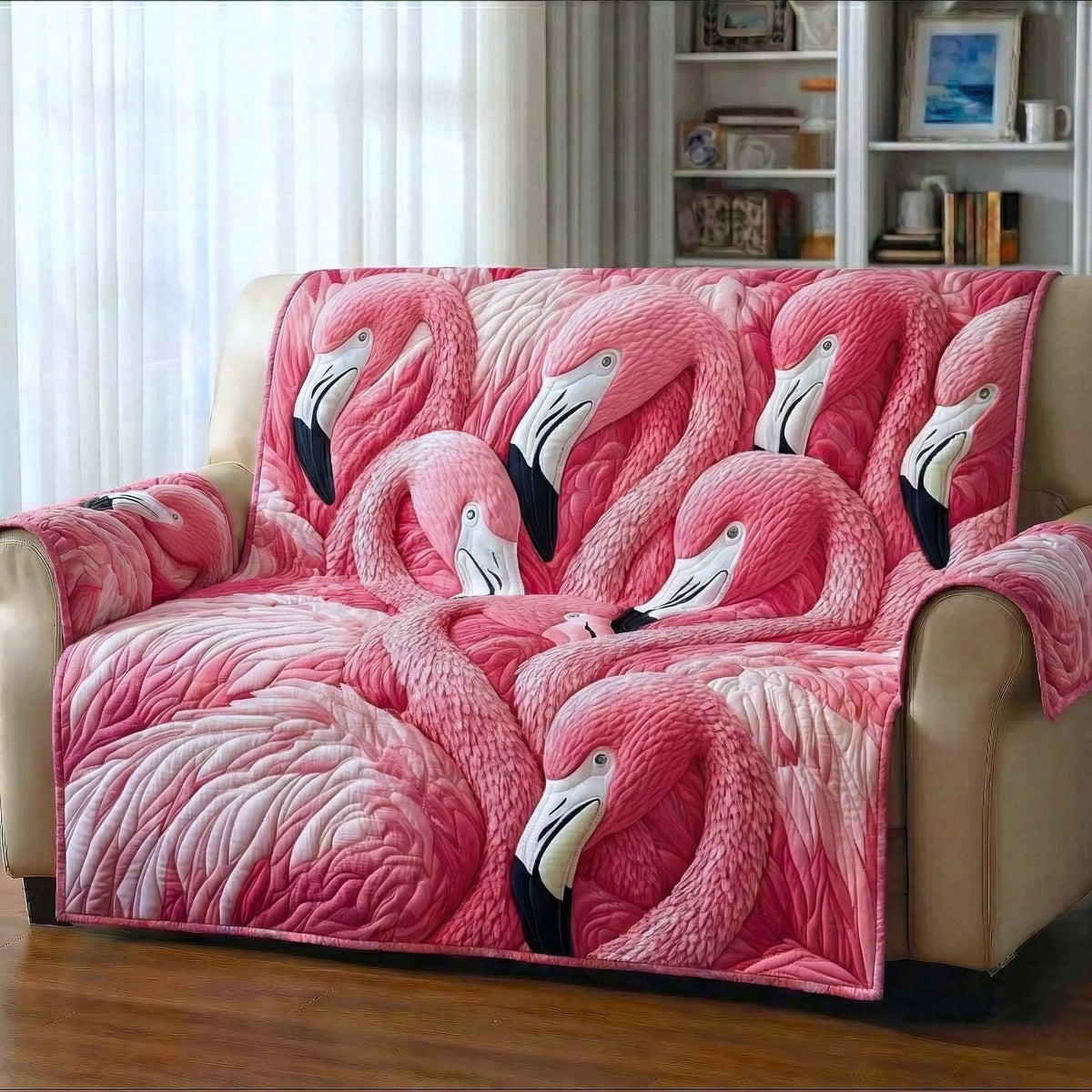 Flock of Pink Flamingos Close Up Sofa Cover