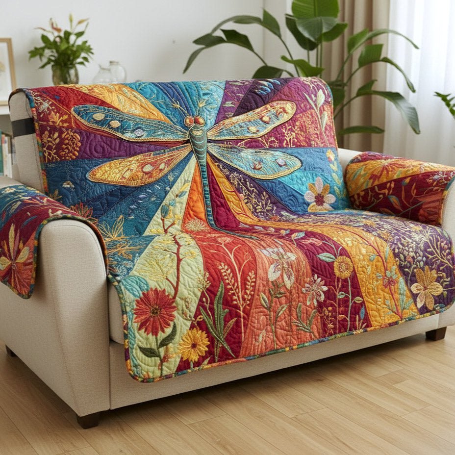 Dragonfly Over Autumn Wildflowers Sofa Cover
