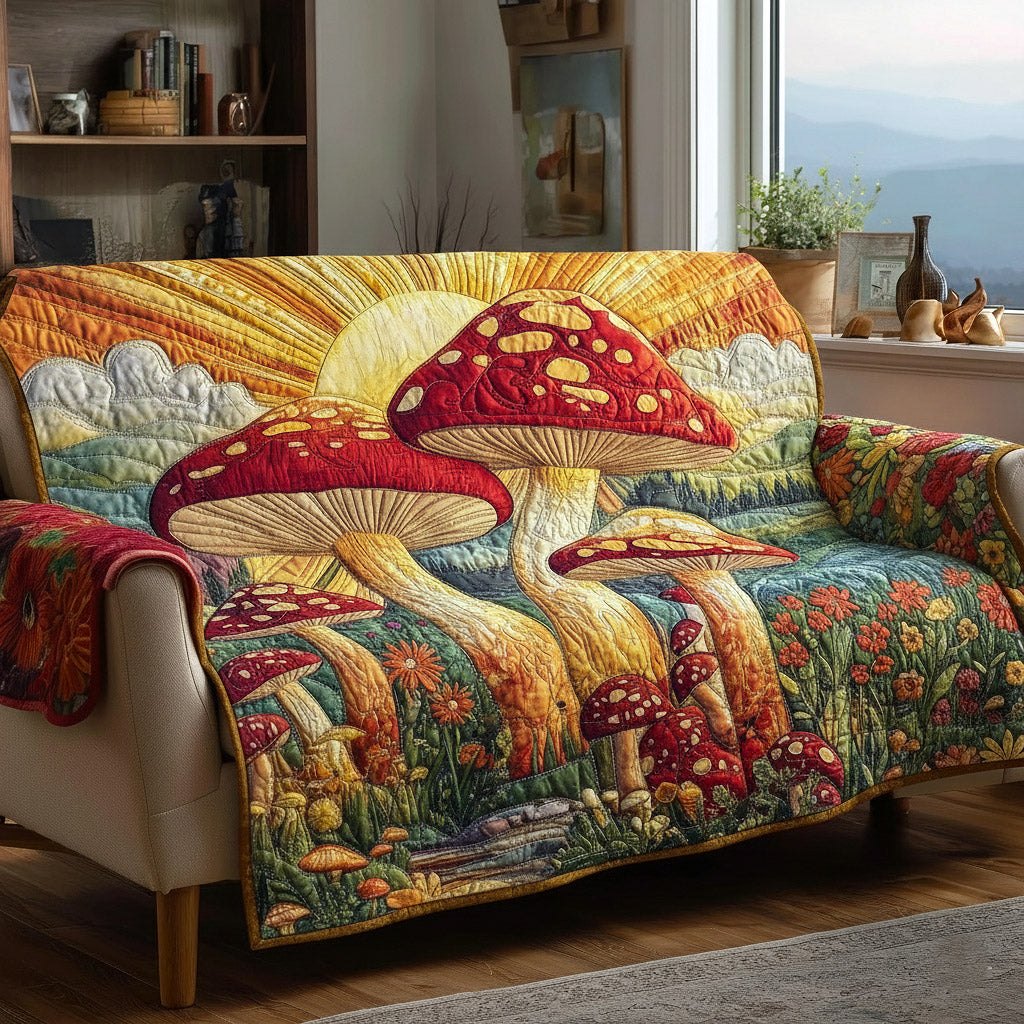 Red Mushrooms in a Golden Meadow Sofa Cover
