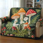 Mushrooms Among Green Ferns Sofa Cover