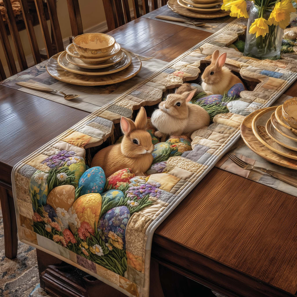 Brown Rabbits with Easter Eggs Table Runner