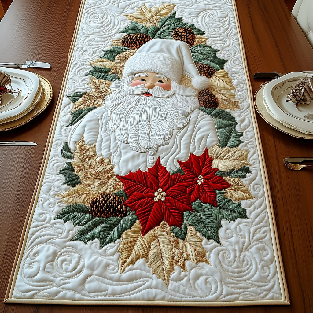 Santa with Red Poinsettias Table Runner