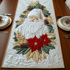 Santa with Red Poinsettias Table Runner