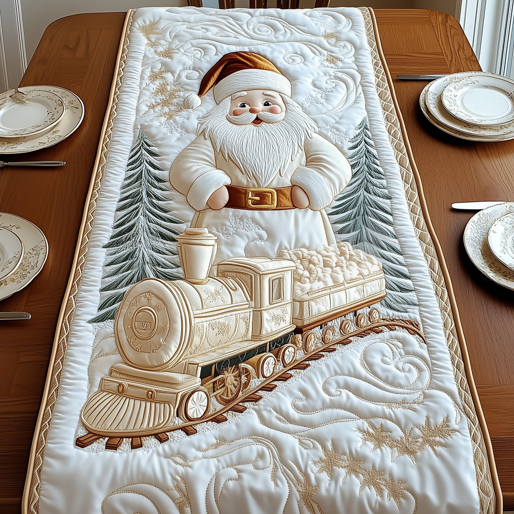 Santa Above a Quilted Train Table Runner