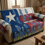Lone Star Flag with Bluebonnets Sofa Cover