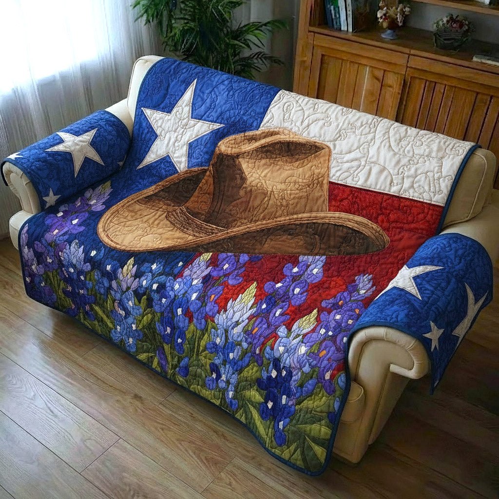 Straw Hat on the Bluebonnet Flag Sofa Cover