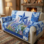 Blue Star Quilt with Bluebonnets Sofa Cover